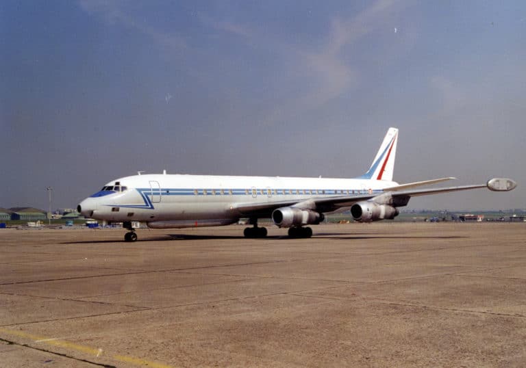 Douglas DC 8 SARIGuE (Système Aéroporté de Recueil des Information de GUerre Electronique) au sein de l'escadron Aubrac basé sur la base aérienne 105