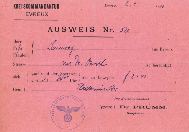 Ausweis délivré à Henri Lamiray le 2 janvier 1941 extrait de son Cahier n°2
