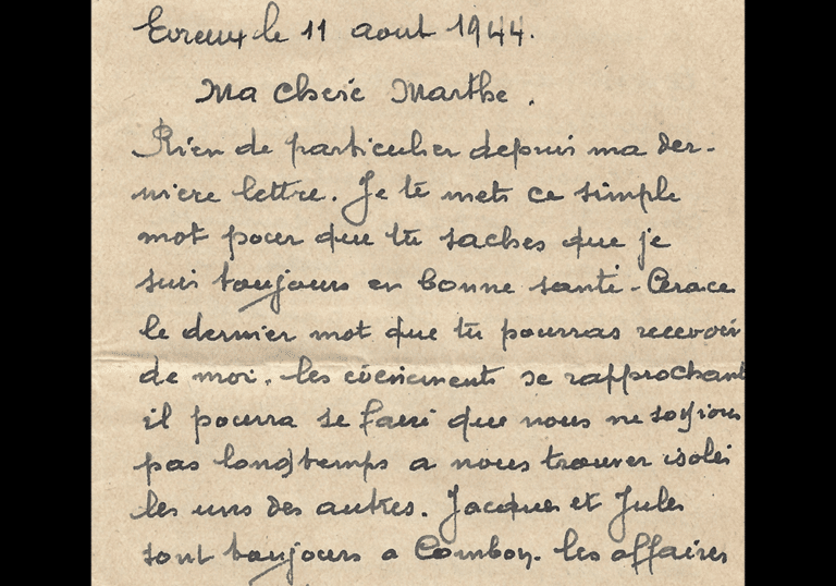 Lettre de Fernand Renel à sa sœur Marthe, datée du 11 août 1944
