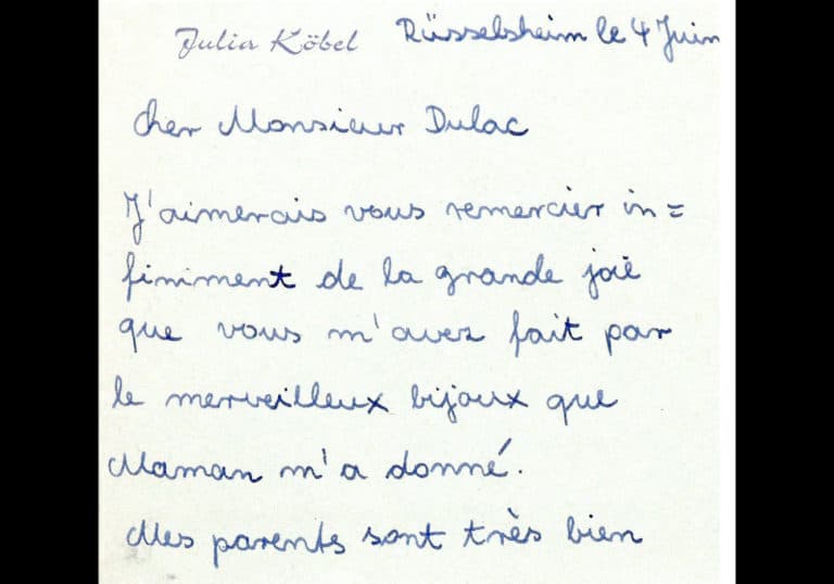Lettre de la fille de Julia Köbel à Robert Dulac (recto)